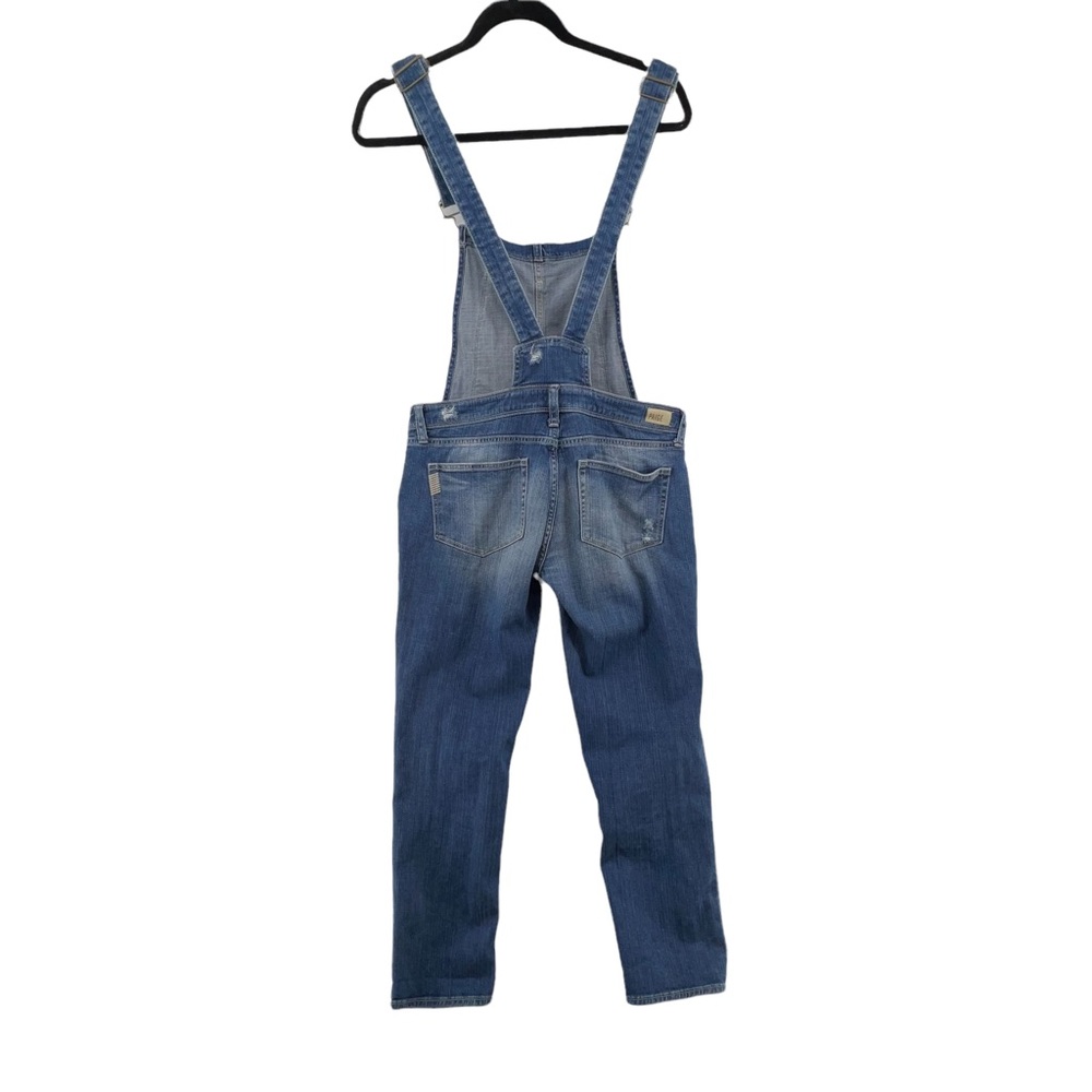 PAIGE Faded Blue Distressed Denim Overalls - Picture 6 of 8